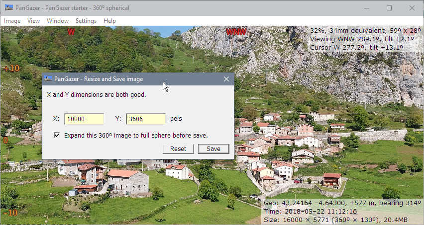 PanGazer screenshot showing save dialog